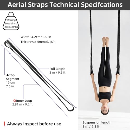 PRIOR FITNESS Aerial Straps Kit, Sparkling & No-Sparkling 3m/9.8ft Aerial Yoga Ropes for Trapeze w/SGS Certificate , Glitter Velvet Covers For Acrobtic Circus Props & Fitness with Wrist Lockers, and Carabiners (1 Pairs) - color: Glitter Black