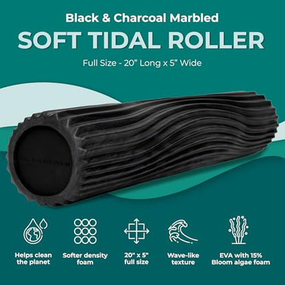 Soft Tidal Roller (Black & Charcoal Marbled) - Low Density Foam Roller for Physical Therapy, Back Pain, Exercise & Stretching - Wave Textured - Yoga & Wellness - Full Size, 20" x 5" - color: Black & Charcoal Marbled