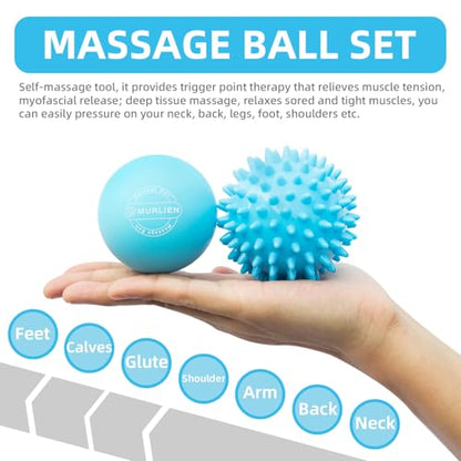 Massage Ball Set, Spiky Ball & Lacrosse Ball for Body Massage, Muscle Relief, Deep Tissue, Myofascial Release, Massager for Neck, Shoulder, Back, Foot or Muscle Tension (Blue)