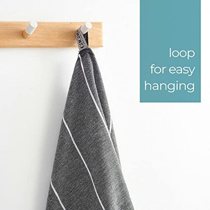 Cacala 100% Turkish Cotton Kitchen Tea Towels, Highly Absorbent Luxury Soft Quick Drying Dish Towel with Hanging Loop for Gym, Yoga, Bath, Sports, Cleaning and Kitchen (23 x 36), Black - color: Black