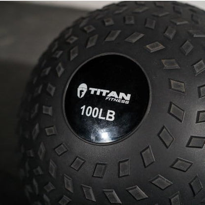 Titan Fitness Rubber Tread Slam Ball, Dead Bounce, Weight Workout - Throw, Catch, Slam, Twist - style: 100 lb