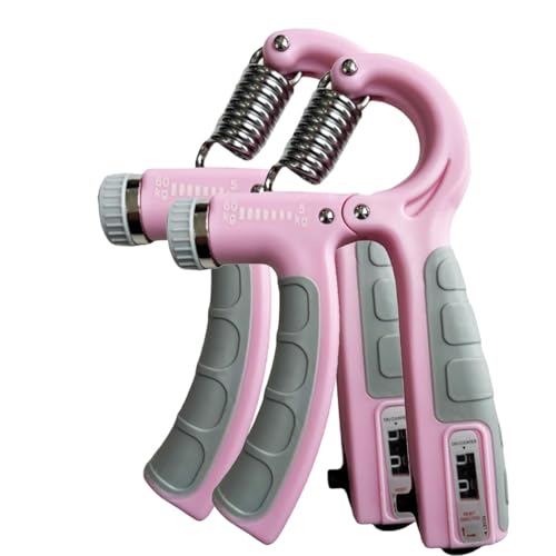 2 Pack Hand Grip Strength Trainer for Muscle Building with Counter, Adjustable Resistance 10-130 lbs, Wrist Forearm Strengthener Finger Strengthener - color: Pink