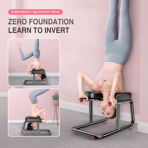 KBQ Yoga Headstand Bench, Yoga Inversion Chair, Headstand Trainer – U-Shaped Stool with 400LB Capacity, Double Armrest, Non-Slip Fitness Aid, Thick Breathable Mat, Home & Gym Stability Stool (Black)
