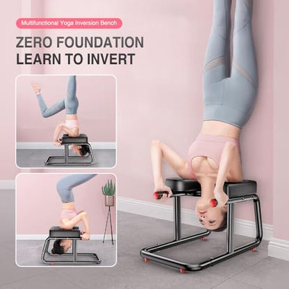 KBQ Yoga Headstand Bench, Yoga Inversion Chair, Headstand Trainer – U-Shaped Stool with 400LB Capacity, Double Armrest, Non-Slip Fitness Aid, Thick Breathable Mat, Home & Gym Stability Stool (Black)