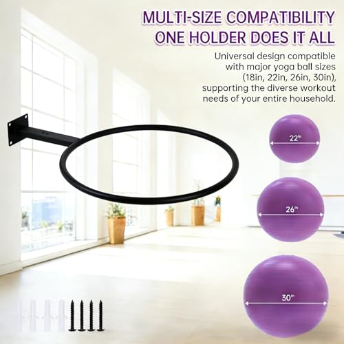 Wall Mount Yoga Ball Holder, Metal Exercise Ball Wall Rack, Heavy Duty Stability Ball Storage for Home Gym, Garage, Studio - Fits Most Yoga, Exercise & Medicine Balls