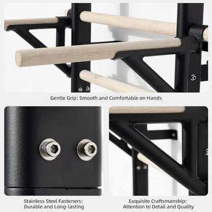 Swedish Ladder Dip Bar Attachment, Fits TS003A Ladder, Wood Stall Bar for School, Physical Therapy and Gymnastics, Multi-grip