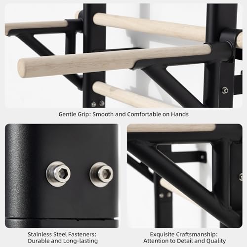 Swedish Ladder Dip Bar Attachment, Fits TS003A Ladder, Wood Stall Bar for School, Physical Therapy and Gymnastics, Multi-grip