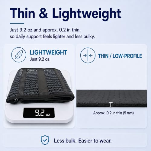 Breathable Thin Back Brace for Women, Adjustable Lower Back Support Belt for Everyday Pain Relief, Slim Low-Profile Lumbar Brace with Gentle Compression, Comfortable Under Clothes