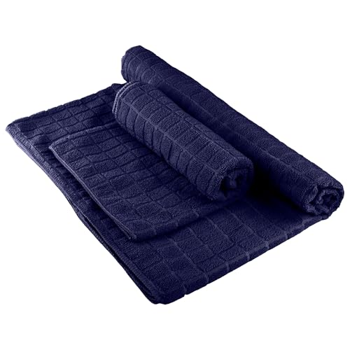 Yoga Mat Towel and Gym Towel Set - 2-Piece Non Slip Set for Hot Yoga, Pilates, and Gym - 72” x 24” Sweat Absorbent and Quick Drying Blanket with Corner Pockets for Mats by Wakeman (Navy)
