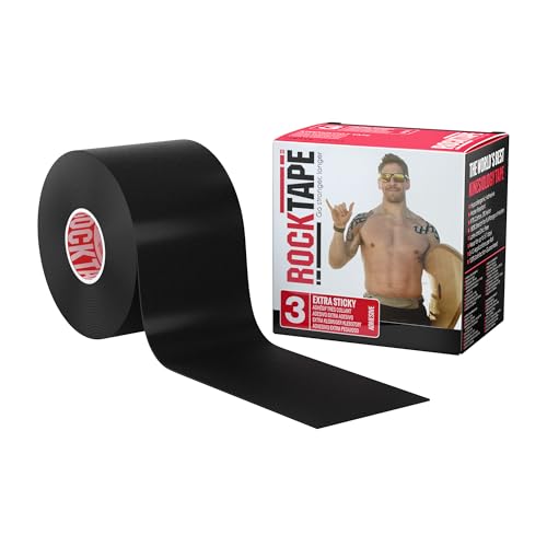 RockTape Extra Sticky Kinesiology Tape - Athletic Tape for Muscle Pain Relief, Injury Recovery - Microscopic Skin Lifting & Decompression - Sweat & Water Resistant - color: Black, style: EXTRA STICKY