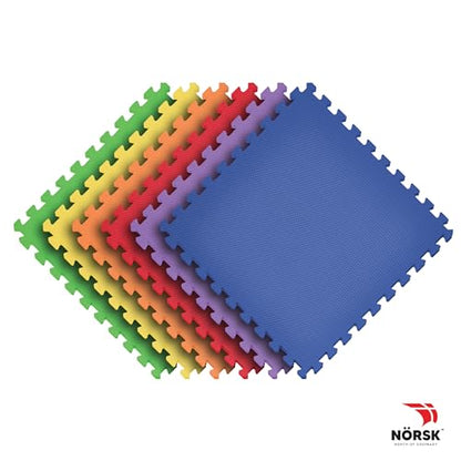 Norsk Kids Puzzle Play Mats Interlocking EVA Foam Floor Tiles Solid Color, 18 Tiles - 72 Sq. Ft., 1/2" Thick, Rainbow Pack