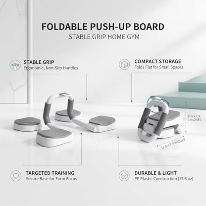 Foldable Push-Up Board, PP Plastic Strength Training Stand with Stable Grip for Home Gym, 11 x 7.9 x 3.9 Inches (1 PC) - color: White