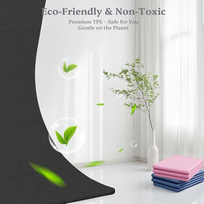 Foldable Yoga Mat Non Slip, Pilates Fitness Mats, 72" x 24" Extra Width ＆ Thick, Anti-Tear Exercise Mat with Carrying Strap and Bag, Workout Mats for Stretching,Yoga Studio,Gym or Home Workouts