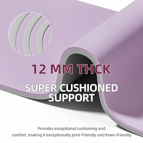 Extra Thick 12mm TPE Exercise Yoga Mat with Strap, 72"L x 24.8"W Non-slip Workout Mat for gymnastics, Pilates, Home, Workout, Gym Floor Fitness