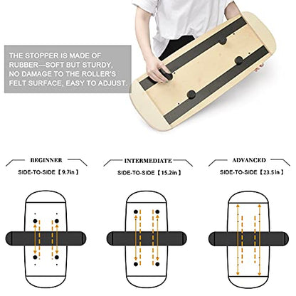 Balance Board Trainer, Wooden Balance Board with Adjustable Stoppers -3 Different Distance Options-Balance Exercise Equipment for Fitness Work - color: black