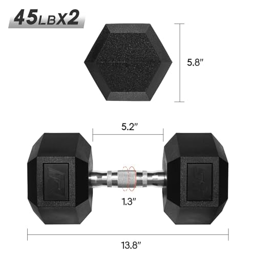 Ritfit 5-650 LBS PVC Encased Hex Dumbbell Sets with Optional Rack for Home Gym, Hand weight with Chrome Handle for Strength Training,Workouts - style: 2X45LBS