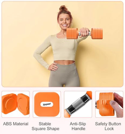 Adjustable Dumbbell Set for Women Men 7.5LB/10LB/15LB/20LB/25LB Each - color: Orange, style: 10LB Each [20 LBS Total]