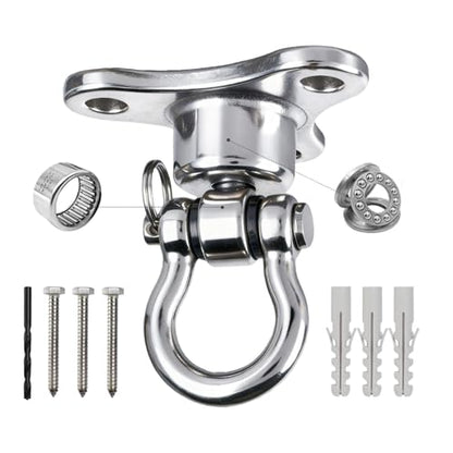 Helffer Heavy Duty Stainless Steel Swing Hanger - 1500 LB Capacity 360°+180° Swivel Swing Hook with Smooth Bearings, for Swing Set, Porch Swing, Hammock Chair, Aerial Yoga, Punching Bag