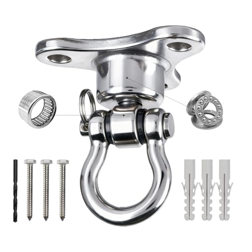 Helffer Heavy Duty Stainless Steel Swing Hanger - 1500 LB Capacity 360°+180° Swivel Swing Hook with Smooth Bearings, for Swing Set, Porch Swing, Hammock Chair, Aerial Yoga, Punching Bag