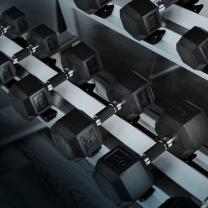 Yes4All Chrome/Rubber Grip Encased Hex Dumbbells – Hand Weights With Anti-Slip 10-30 LBS Pair
