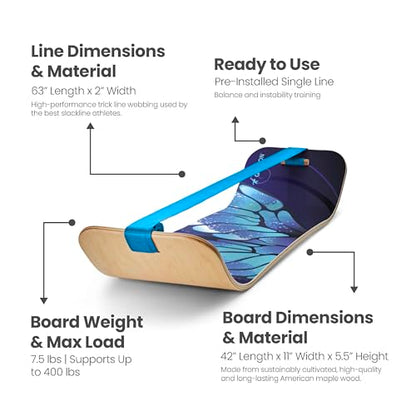 GIBBON SlackBoard, Balance Board Kids & Adults, Slackline Balance Trainer - color: Butterfly with Stand