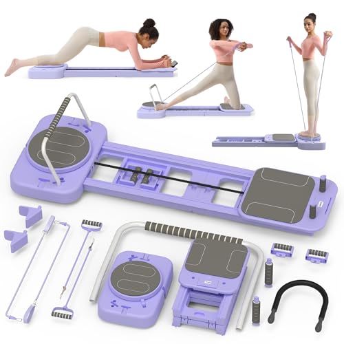 Pilates Reformer Board, Foldable Reformer for Full Body Exercise, Portable Pilates Equipment for Home Gym – Improve Posture & Flexibility - color: Purple