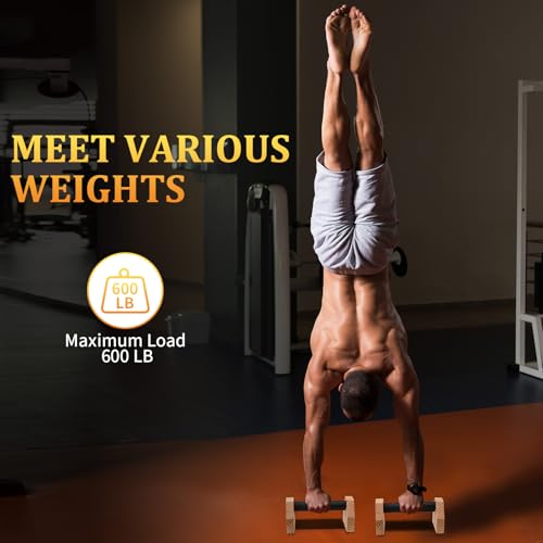 Push Up Bars Wooden Parallettes for Calisthenics Equipment, 600lbs Capacity Non-Slip Pushup Stands for Floor, Strength Training Handstand Blocks for Home Gym, Solid Wood Parallettes Bars