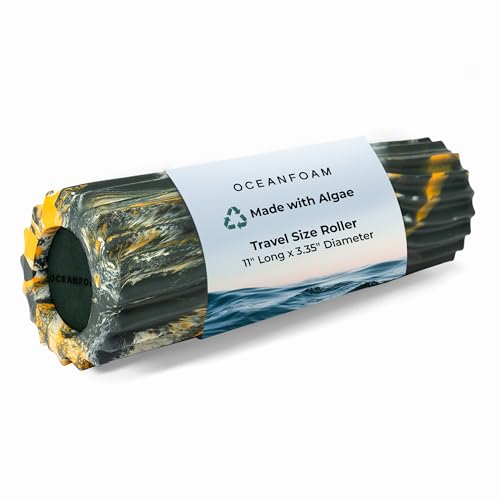 Ripple Travel Foam Roller (11" x 3.35") Firm Mini Foam Roller for Physical Therapy, Deep Tissue Massage, Back Pain - High Density, Wave Textured - Yoga (Hunter, Gold & Natural Marbled) - color: Hunter, Gold & Natural Marbled