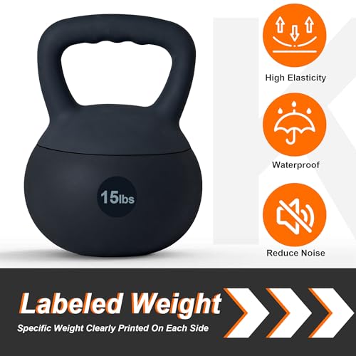DlandHome Kettlebell Weights Strength Training Kettlebell-Great for Full Body Workout and Strength Training,Easy Grip Handle,PVC Filled with Iron Sand - color: Black-15lbs