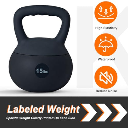 DlandHome Kettlebell Weights Strength Training Kettlebell-Great for Full Body Workout and Strength Training,Easy Grip Handle,PVC Filled with Iron Sand - color: Black-15lbs