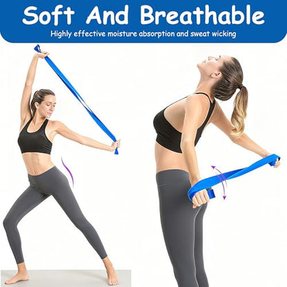 Stretching Strap Yoga Strap with Loops Stretch Straps for Physical Therapy Non Elastic Exercise Strap for Pilates Dance and Gymnastics - color: Blue
