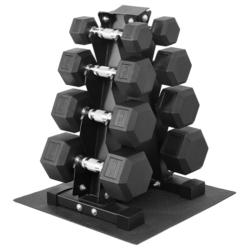 Fitvids Rubber Coated Hex Dumbbell Set with Storage Rack, 100/150/200/550 LB Hand Weight Set with Anti-Slip Grip for Home Gym - size: Dumbbell + A-Rack: 100LBS Set