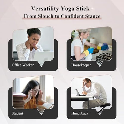 Yoga Stick for Stretching, 5ft Exercise Stick for Mobility & Flexibility, Bamboo Stretch Bar and Posture Pole with Non-Slip Grip - Includes Free Video Guide - color: Black