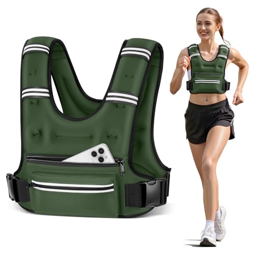 Weighted Vests for Women Men, 8 12 16 20 lb Weighted Vest with Storage Pockets, Rucking Vest with Reflective Stripe, Adjustable Straps Weight Vest for Running, Walking, Workout, Training - color: Green, size: 12 lb