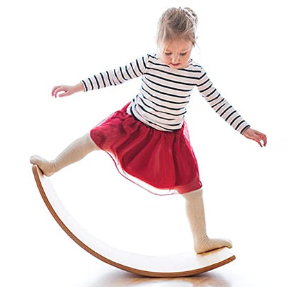 Gentle Monster Wobble Balance Board, Wooden Montessori Toy Rocker Board Natural Wood Kids Toddler Open Ended Learning Toy Yoga Curvy Board for Adult Office Classroom Christmas Gifts
