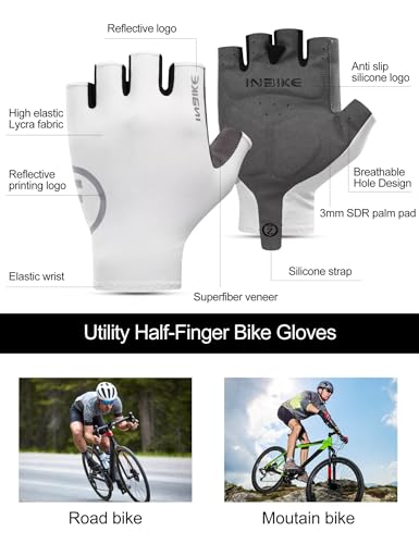 INBIKE Cycling Gloves for Men Women, Breathable Bike Gloves Lightweight Half Finger Biking Glove Mountain Road Bicycle - color: White, size: Medium