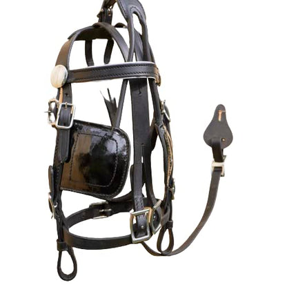 RESISTANCE Miniature Horse Black Patent Leather Driving Harness with Red and White Trim