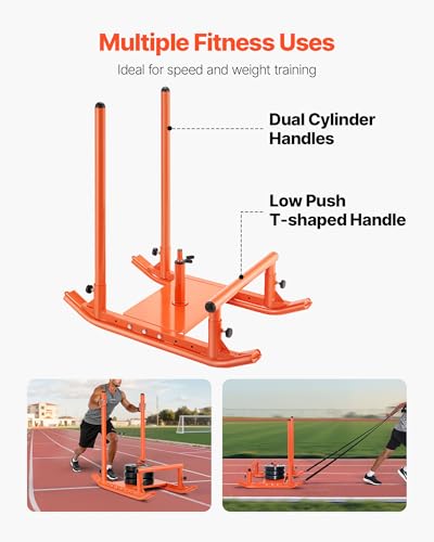 VEVOR Football Sleds and Chutes, Weight Sled, Football Training Pull Push Running Sled, Fitness Workout Sled Push Gym Equipment, Adjustable Height Handle, Compatible 1/2 in Weight Plates - style: Multi Handle-OR