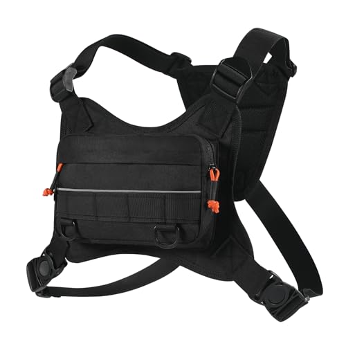 Running Vest for Men and Women, Lightweight Chest Pack with Phone Holder and Adjustable Strap, Reflective Water Resistant Chest Bag for Workouts, Cycling and Hiking (Black) - color: Black