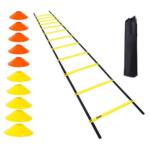 Agility Ladder, 12 Rung 20ft Speed Training Equipment Set with Adjustable Rungs and Carrying Bag, for Soccer Sports and Agility Training