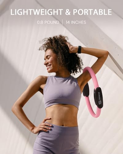 Pilates Ring Set – 14" Anti-Deformation Magic Circle with Padded Handles, Mini Ball, Resistance Bands, Guide & Bag - color: Pink Pro