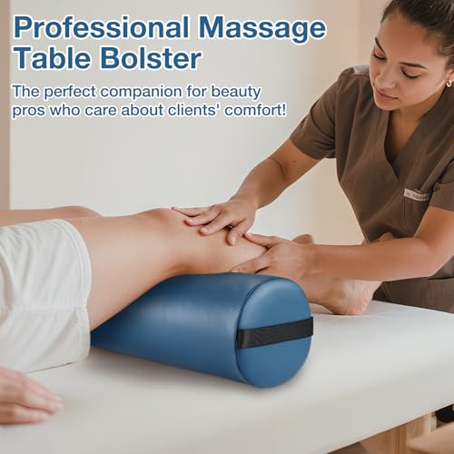 Noverlife Full Round Bolster Pillow, 6" x 26" Massage Bolsters for Under Legs/Neck/Back Pain Relief, Knee Bolster with Strap Handle, Physical Therapy Bolsters for Massage Table Bed Yoga Pillow, Blue