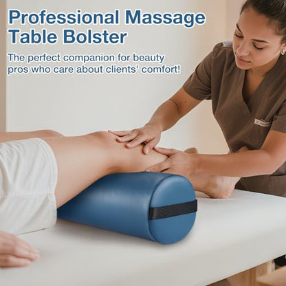 Noverlife Full Round Bolster Pillow, 6" x 26" Massage Bolsters for Under Legs/Neck/Back Pain Relief, Knee Bolster with Strap Handle, Physical Therapy Bolsters for Massage Table Bed Yoga Pillow, Blue