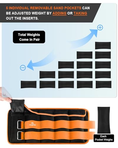 Fragraim Adjustable Ankle Weights 1-3/4/5/6/8/10/12/15/20 LBS Pair with Removable Weight for Jogging, Gymnastics, Aerobics, Physical Therapy - color: orange - double buckle, style: 10 lbs each( 20 lbs pair)