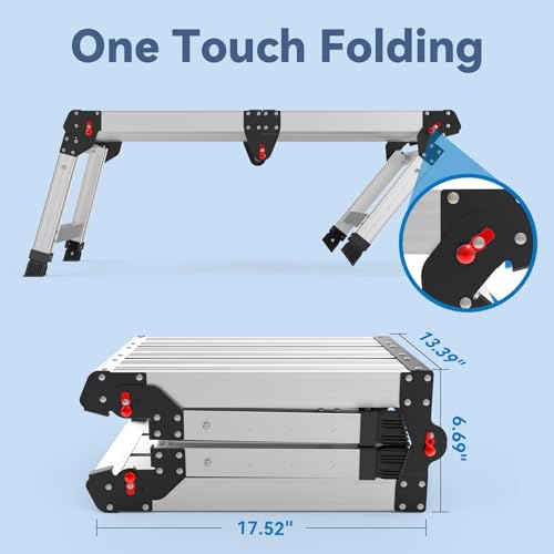 Work Platform 500 Lbs, Folding Step Stool with One-Touch Automatic Fold, 4 Height Adjustment Step Platform, Perfect for RV Cleaning, Home Painting and Reaching High Places, Larger, Black - size: Larger Black
