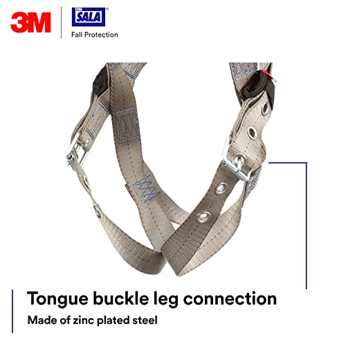 3M DBI-SALA ExoFit X100 Comfort Vest Safety Harness Fall Protection, OSHA, ANSI, General Purpose, 1 D-Ring, Tongue Buckle Leg Strap, Pass-through Chest Buckle, Zinc Plated Steel, 1401001, Medium - size: Medium