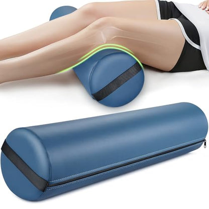 Noverlife Full Round Bolster Pillow, 6" x 26" Massage Bolsters for Under Legs/Neck/Back Pain Relief, Knee Bolster with Strap Handle, Physical Therapy Bolsters for Massage Table Bed Yoga Pillow, Blue