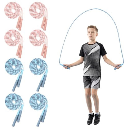 8 Pack Beaded Jump Rope for Kids, Tangle-Free Upgraded Segmented Jumping Rope for Workout, Adjustable Skipping Rope Speed Rope for Men Women with Soft Non-slip Handles