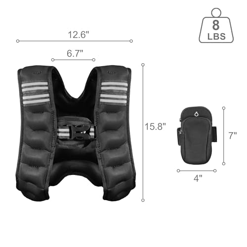 Fitvids Weighted Vest for Women & Men, Weight Vest with Detachable Phone Pouch for Walking, Running, Workout & Strength Training, 6lb/8lb/10lb Body Weight Vests for Fitness with Reflective Stripe - size: 8lb