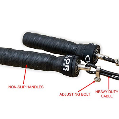 Valor Fitness Adjustable Speed Rope - Speed Jump Rope with Ball Bearings and Non-Kinking Cable – Ideal for Cross Training and Other High Intensity Workouts with Skipping Rope - style: 4.0mm Cable